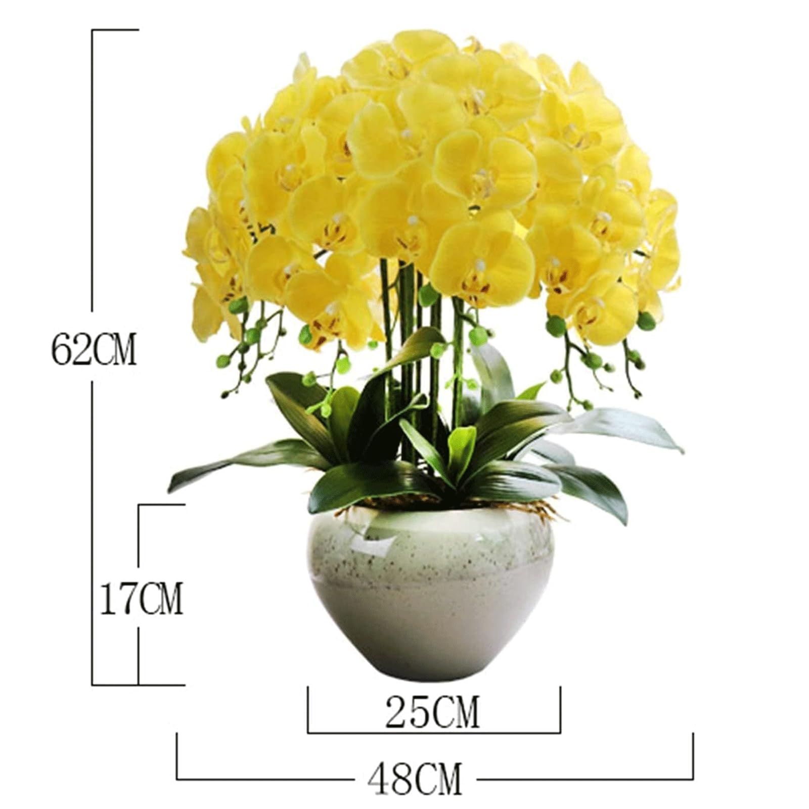 Künstliche Orchidee, 10 Schmetterlinge, künstliche Blumenvasen-Set, Phalaenopsis-Blumen, PU-Gummi, künstliche Blumen, 62 cm, künstliche Orchideen