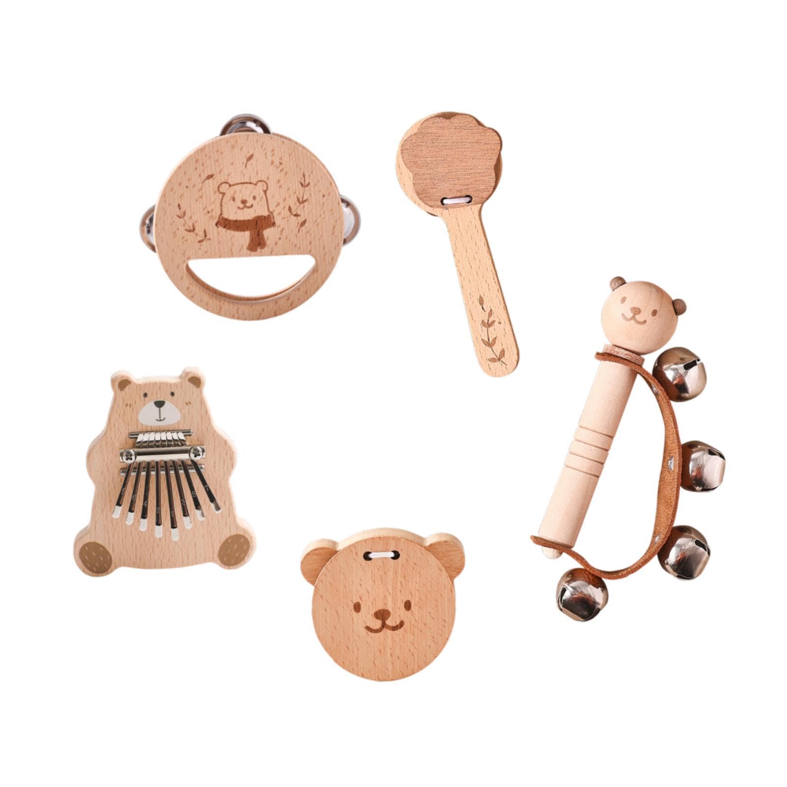 Generic Hölzerne Rassel Set Rassel Spielzeug Bildung Handaugenkoordination Hand Rasseln Glocke Percussion Instrumente für Boy Girl Geschenk, 5 Stück