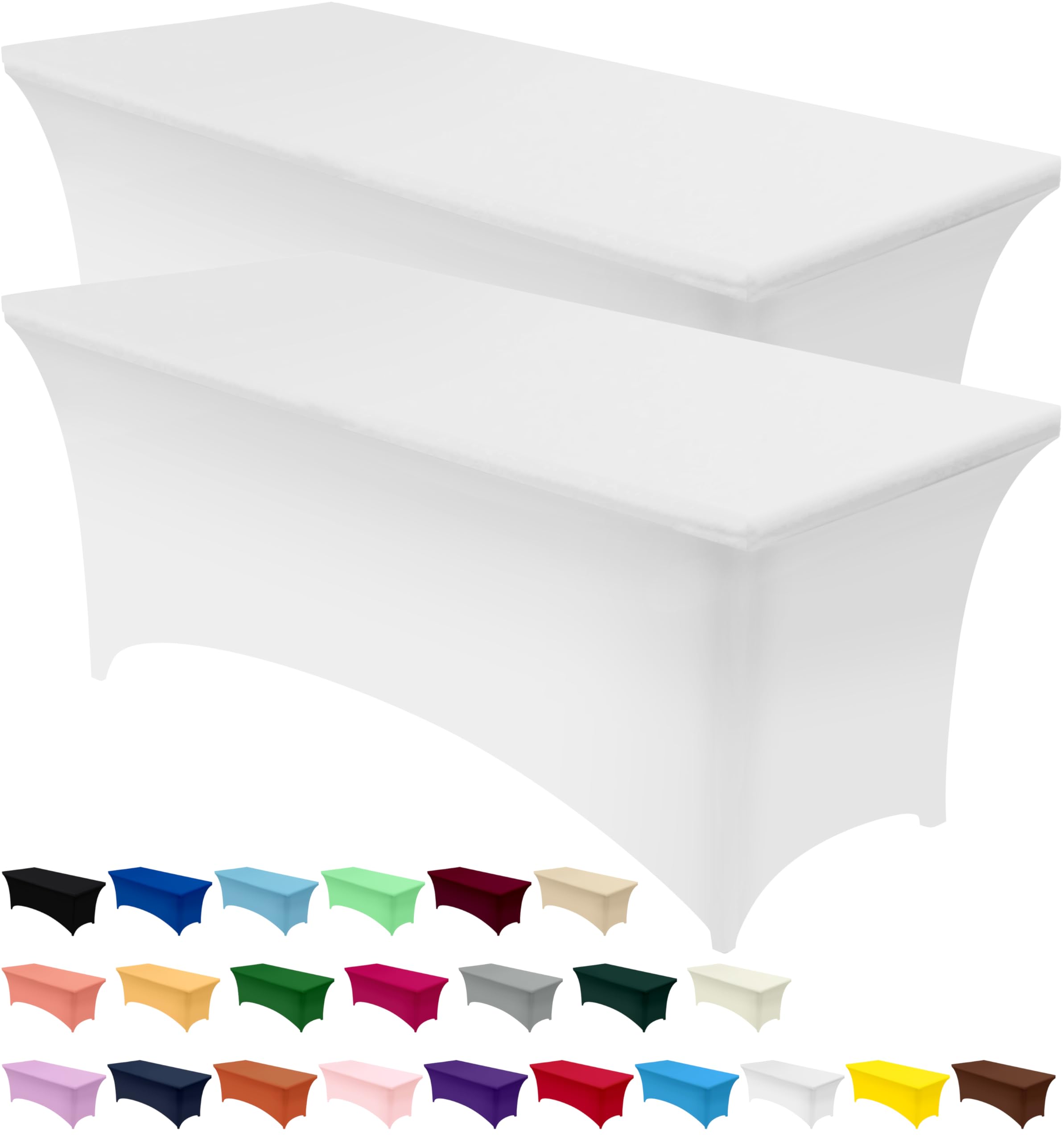 utopia kitchen spandex tablecloth 2 pack [6ft, white] tight, fitted, washable and wrinkle resistant stretch table cloth rectangle cover for trade show, weddings & parties [72lx30wx30h inch]