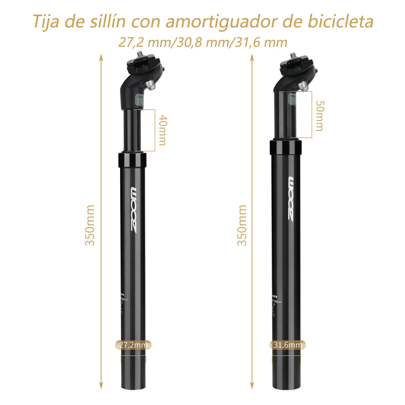 Bicicleta Tija de sillín Amortiguador, Tija de sillín Amortiguador de Muelle, Diámetro 27.2mm,30.9mm,31.6mm,para E-Bike,MTB,City Bike Tija de sillín Amortiguador de Muelle
