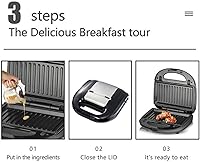 Vista 6 de Combo de sándwiches Panini Press Grill 8 en 1, prensa para sándwiches y parrilla con placas de parrilla extraíbles, mango de tacto fresco, luces