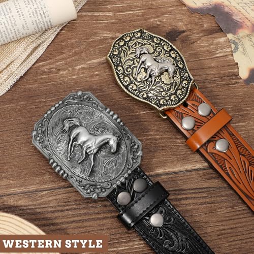 Image of SANSTHS Cowboy Belt Buckle, Western Belt Buckles for Men Women Texas Bull Rodeo Cowgirl Belt Buckle