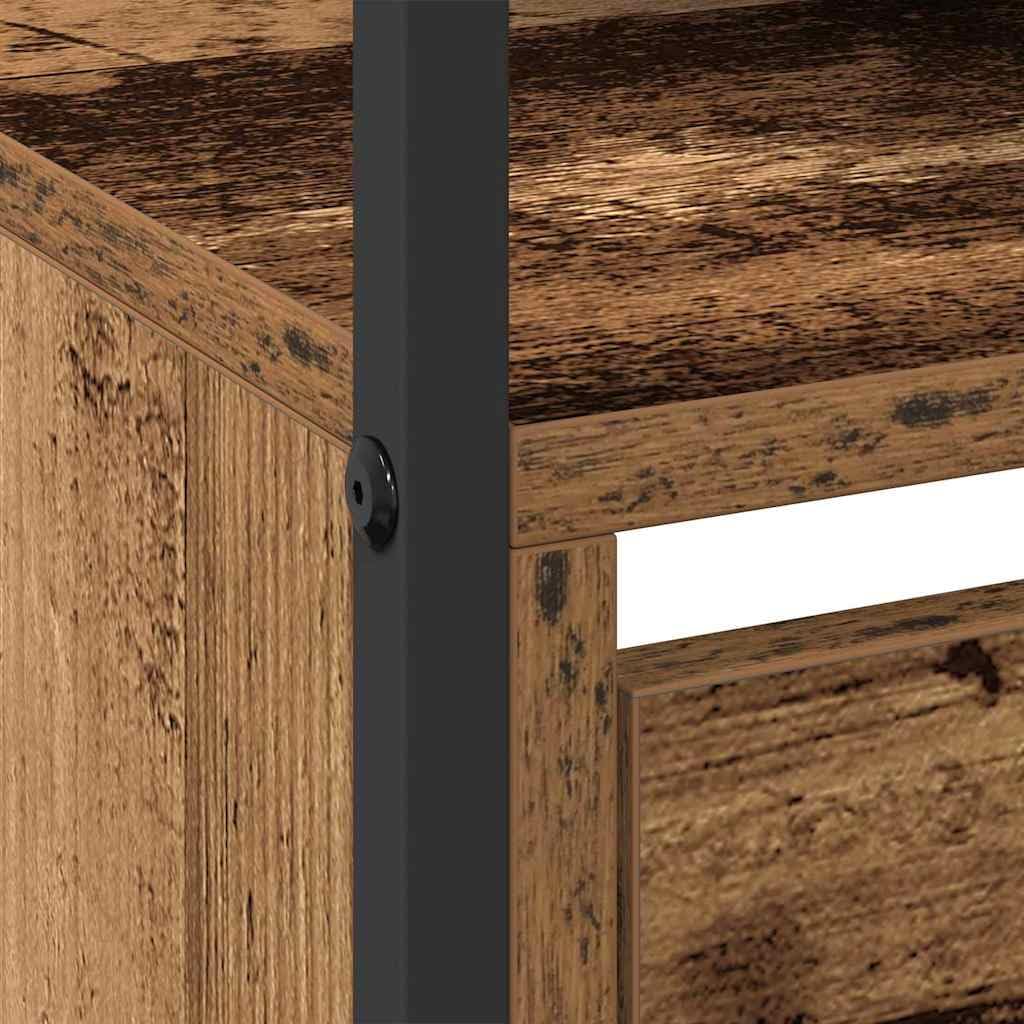 Zapatero con estante Madera vieja 100 x 34 x 112 cm | Madera mecanizada, patas de acero negro, puertas con bisagras, interiores, fáciles de montar