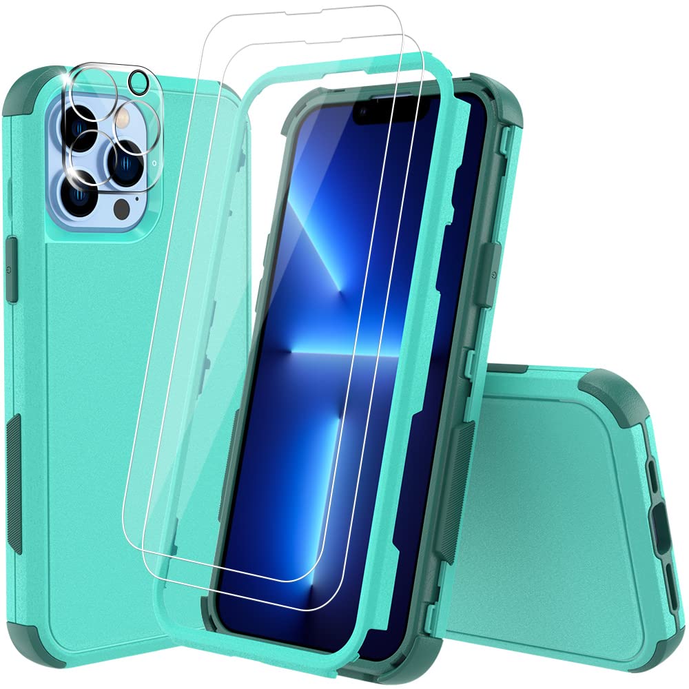 KEWEK Case for iPhone 13 Pro Heavy Duty Shockproof Rugged Dropproof Case,with[Screen Protectors &Camera Lens Protector] Full Body Military Grade Protection Case for iPhone 13 Pro (Teal)