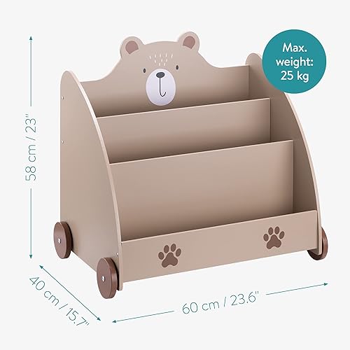 Miniatura 10 de Navaris Estantería infantil con ruedas y 3 estantes de almacenamiento para libros, estantería infantil para dormitorio o sala de juegos, color