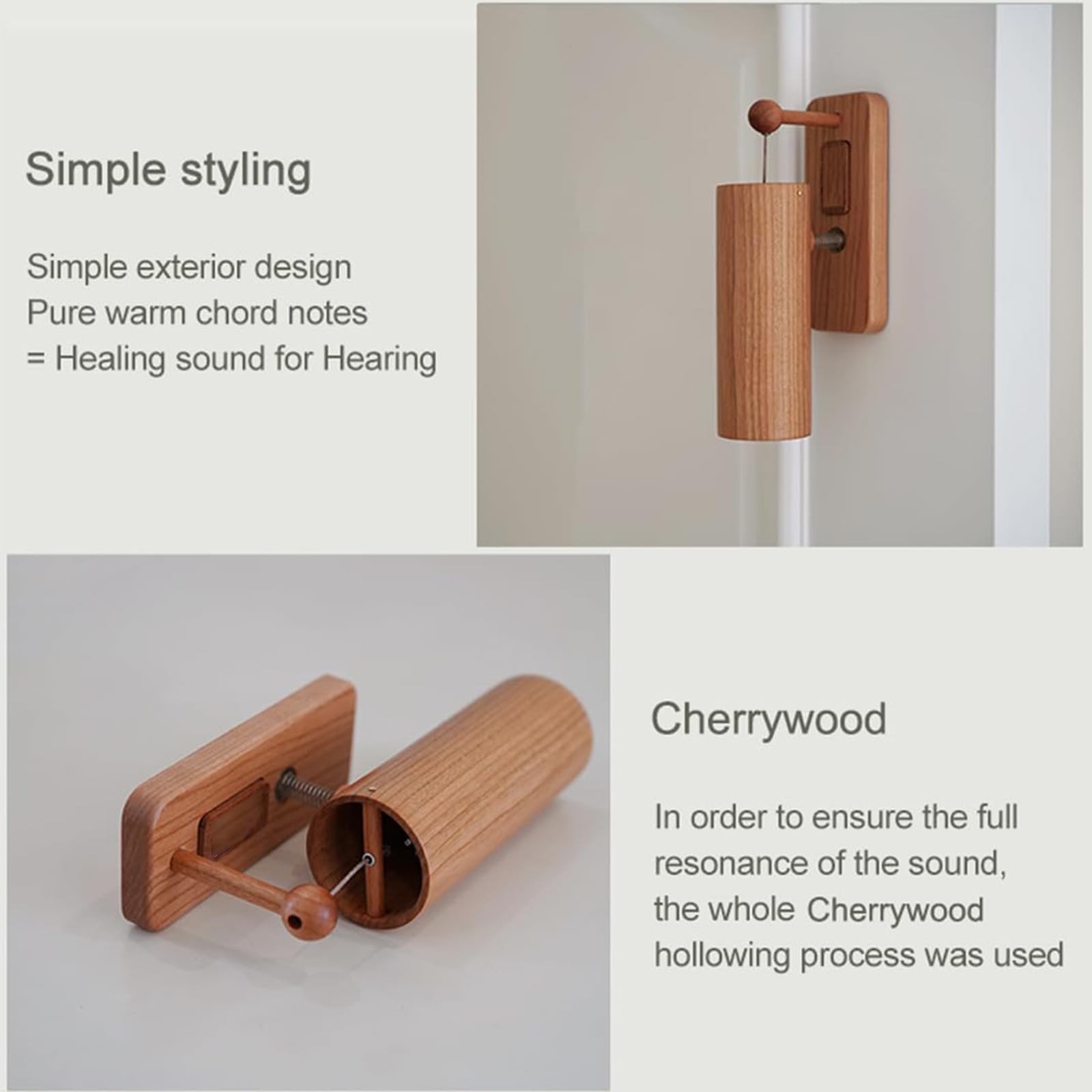 Campanello in legno sintonizzato 432 Hz con 8 colonne sonore, installazione senza chiodi, campanello d'ingresso rilassante per casa, negozio, ufficio e porte per animali domestici