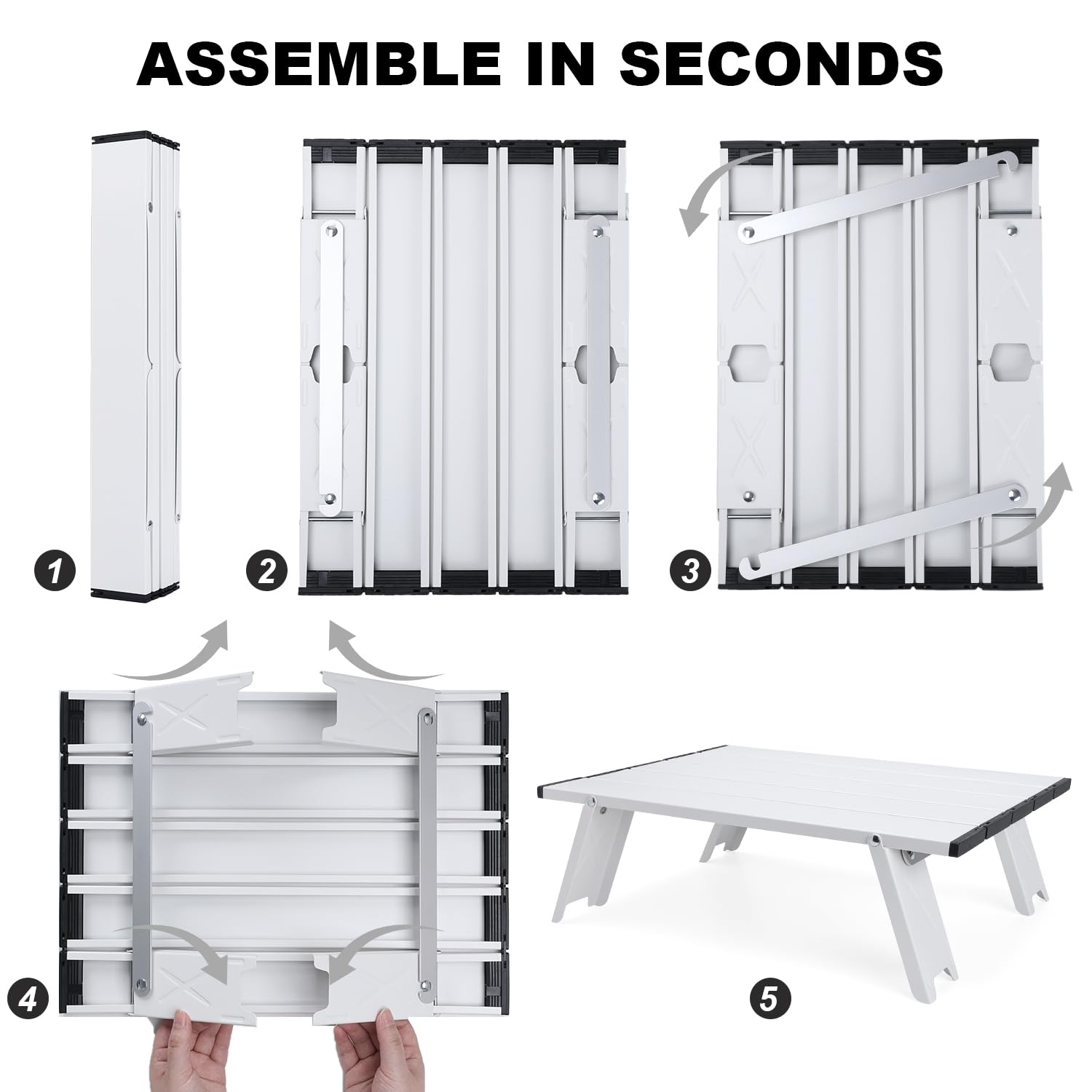 Tavolino Basso da Esterno Alluminio, Mini Tavolo Pieghevole da Campeggio Ultraleggero con Borsa di Trasporto, Piccolo Tavolino da Spiaggia Picnic Barbecue Terrazzo, Blanco