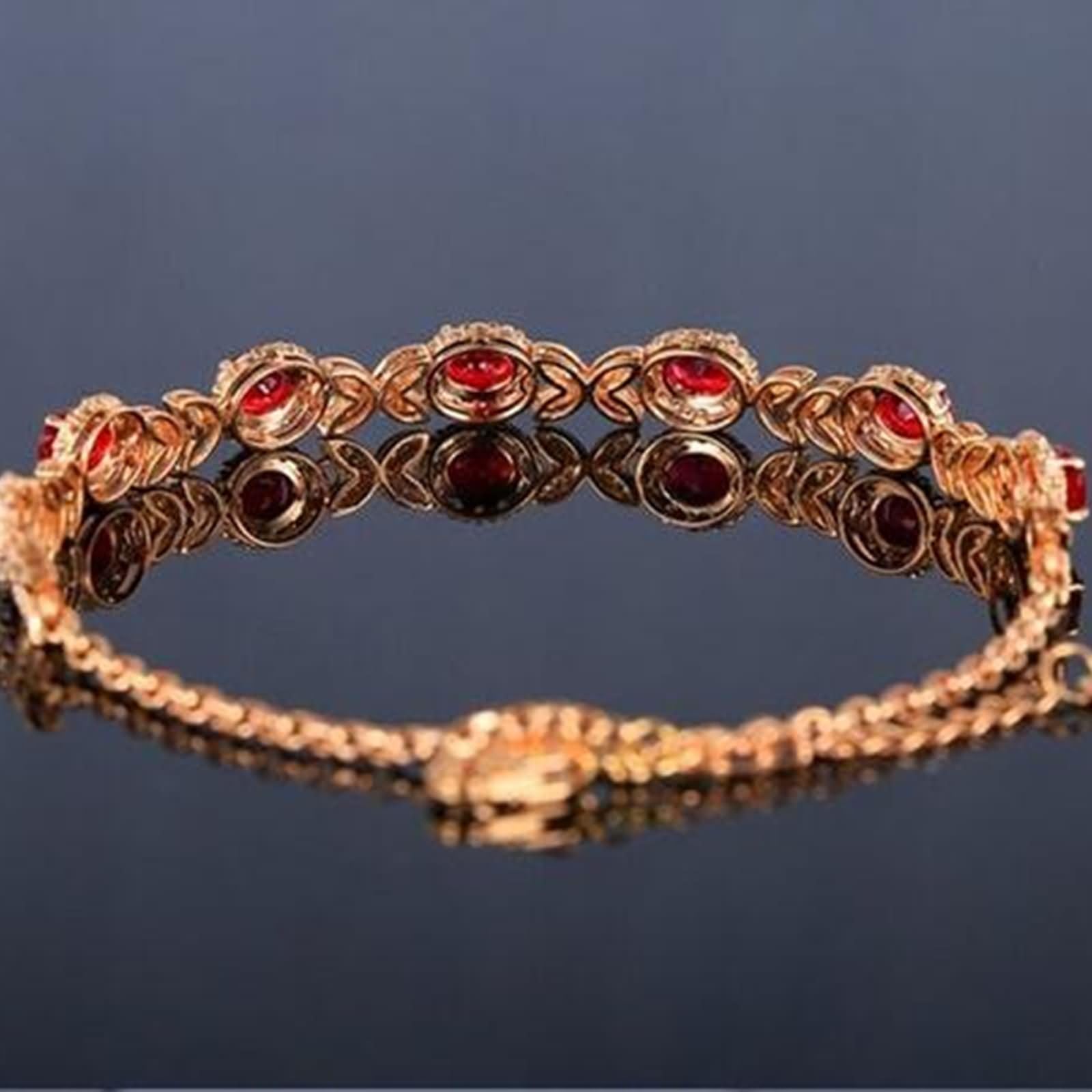 Pulseras de Mujer Oro Rosa 9 Kilates / 14 Kilates / 18 Kilates, Oval con Rubí Creado de 2.6ct y Moissanita, Cadena Extensible 16 CM + 5 CM, Pulseras de Mujer Ajustable de Oro Rosa