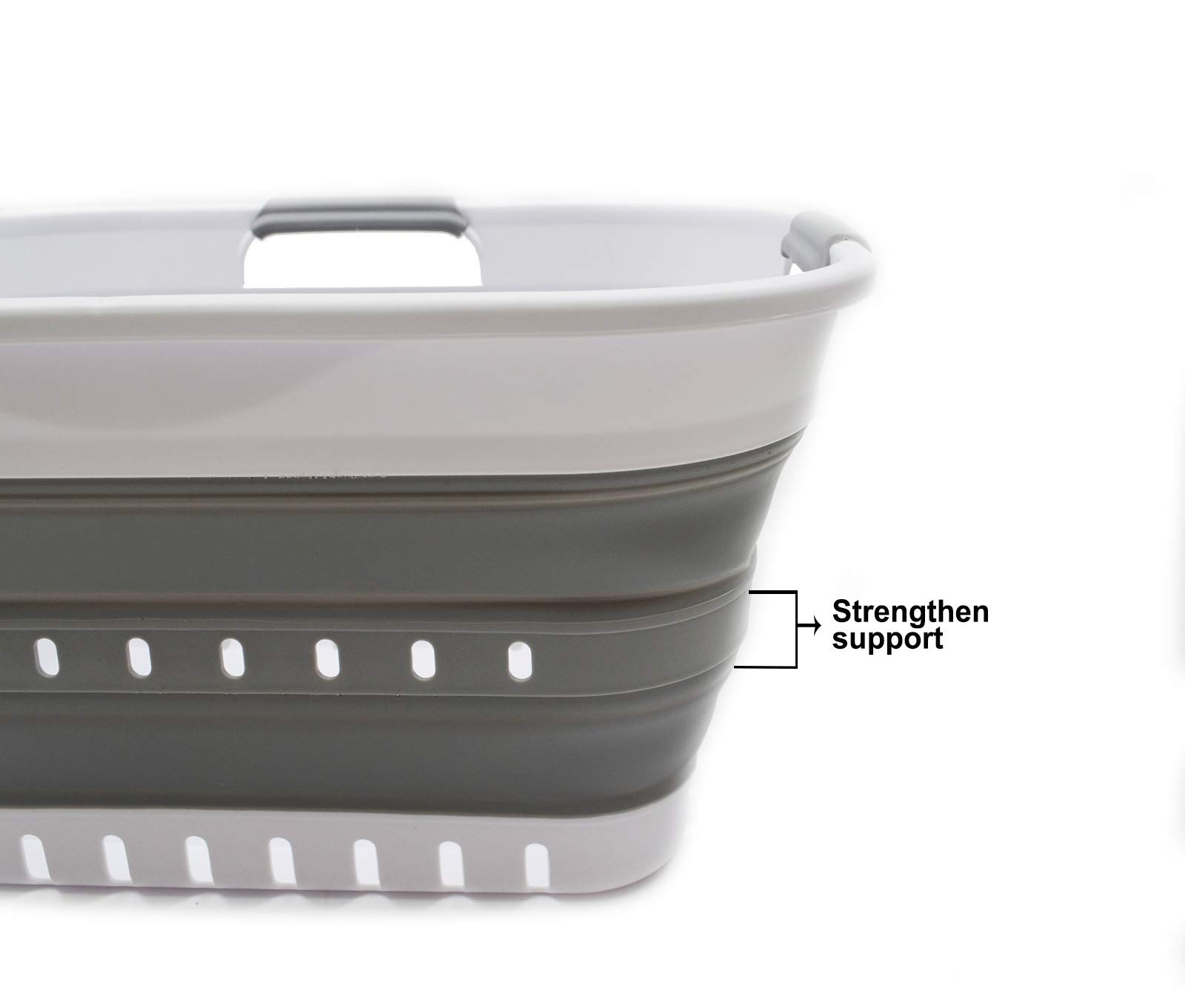 SAMMART Cestino pieghevole in plastica con 3 manici, 19 l, super mini, pieghevole, salvaspazio, colore: bianco/grigio