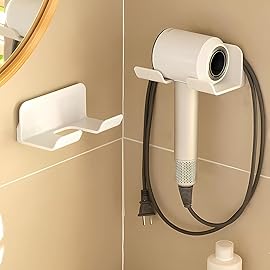 SUPTEC 2 Pack Universal Hair Dryer Holder, Self Adhesive Wall Mount Stand for Most Brand/Size Hair Blow Dryer Hair Dryer Organizer Rack with Plug&Wire Hook for Bathroom