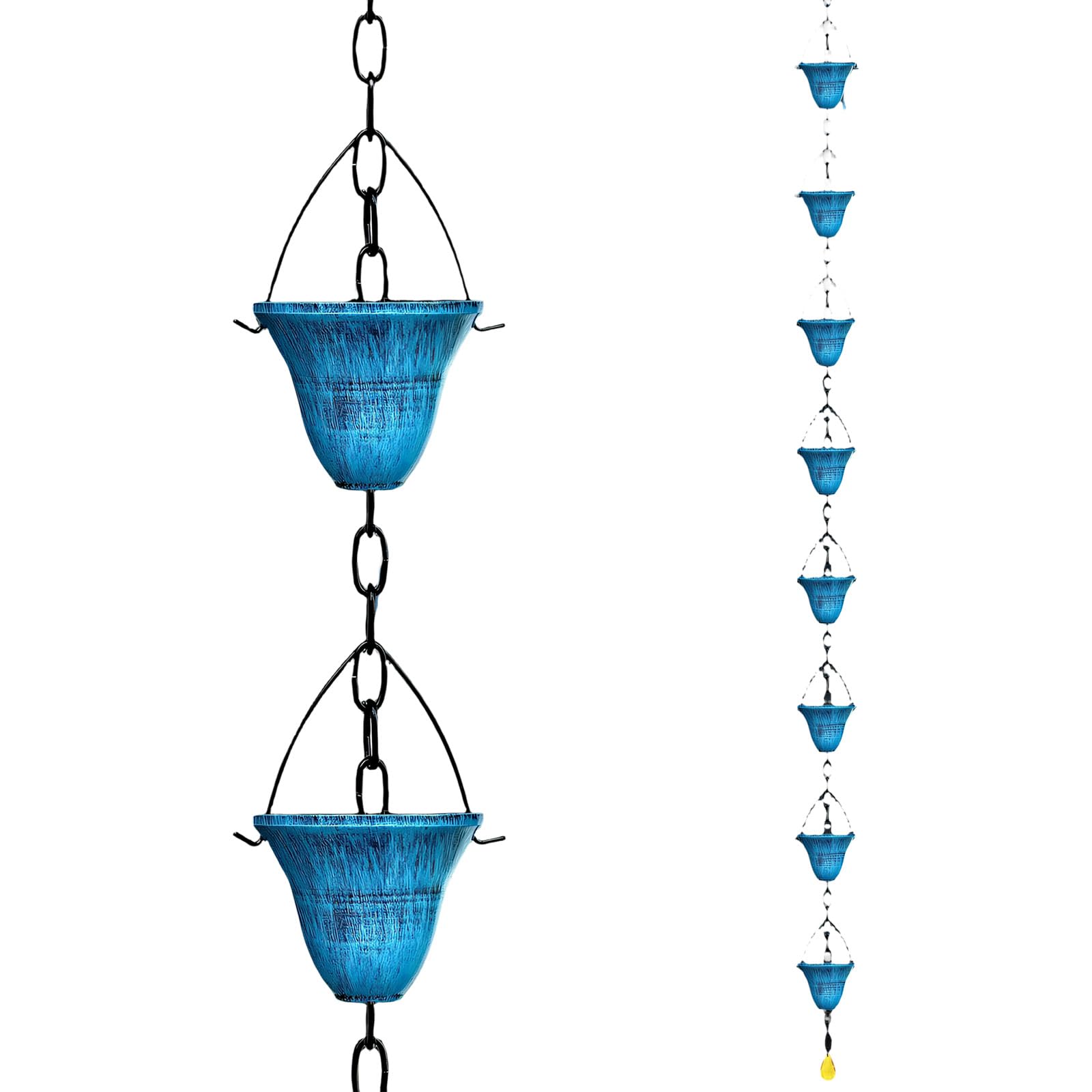 Cadena de lluvia decorativa con 5 elegantes vasos para terraza de jardín y drenaje de tejado, 121,5 cm, cadena de lluvia de metal