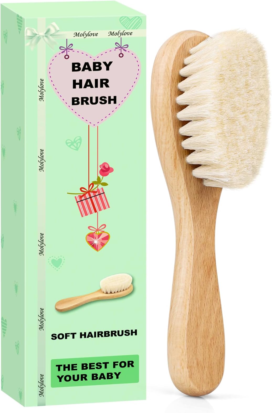 Baby Hair Brush with Wooden Handle and Super Soft Goat Bristles for Newborns & Toddlers