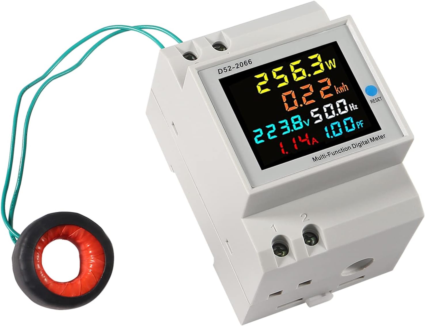 AC Power Meter Digital Voltmeter Ammeter AC 40-300V 100A Din Rail Frequency Factor Current Ampere Voltage Energy Display 6 in1 Single Phase Multifuction Electricity Usage Monitor (External CT)