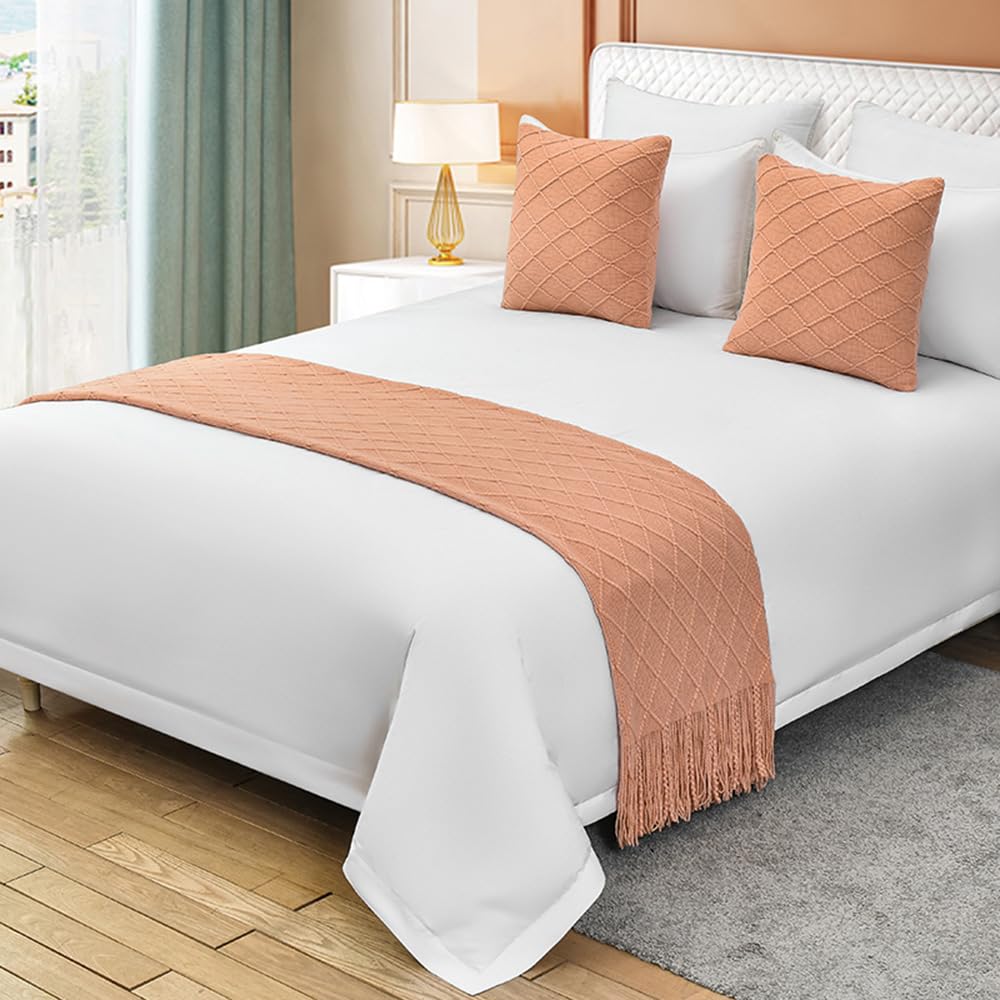 Colcha de Cama de Punto de Color sólido Colcha Bufanda de Cama con patrón de Diamante Manta de Lujo de Ropa de Cama Toallas de sofá Premium para Dormitorio Hotel-Pink||260X60cm for 2m Bed