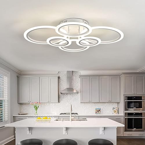 Miniatura 8 de SYZXSP Lámpara de techo LED moderna con control remoto regulable de 6 anillas, lámpara de techo blanca empotrada para sala de estar, dormitorio,