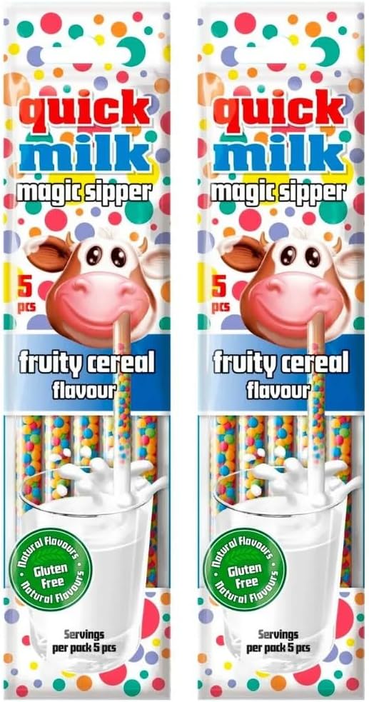 Quick Milk Magic Sipper Fruity Cereal Flavor 5 Straws Flavored Candy Each 30gm (Pack Of 2)