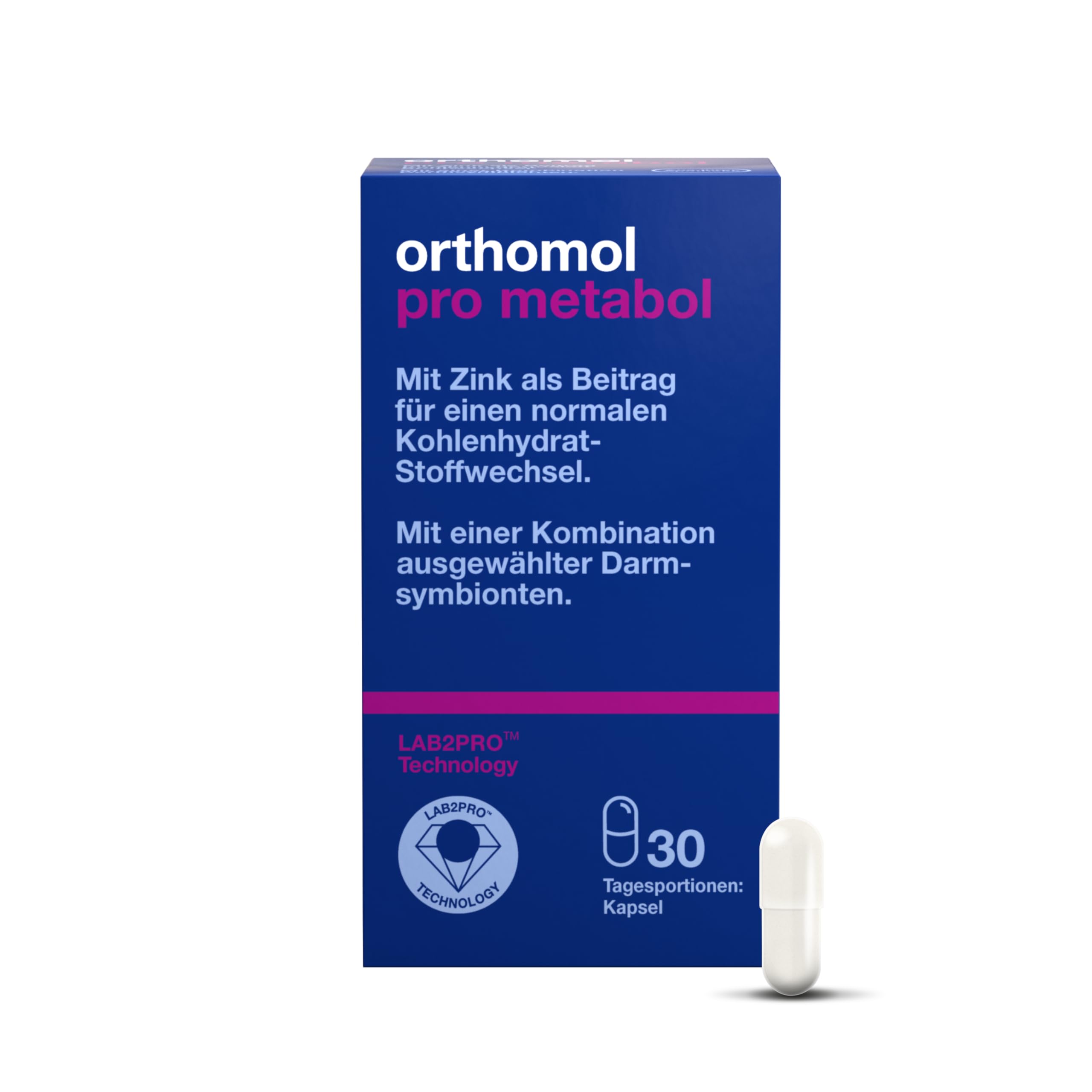 Orthomol Pro metabol: Nahrungsergänzung mit 10 ausgewählten Darmsymbionten + Zink zur Unterstützung des Darms, u. a. im Rahmen des Gewichtsmanagements, 30 Kapseln