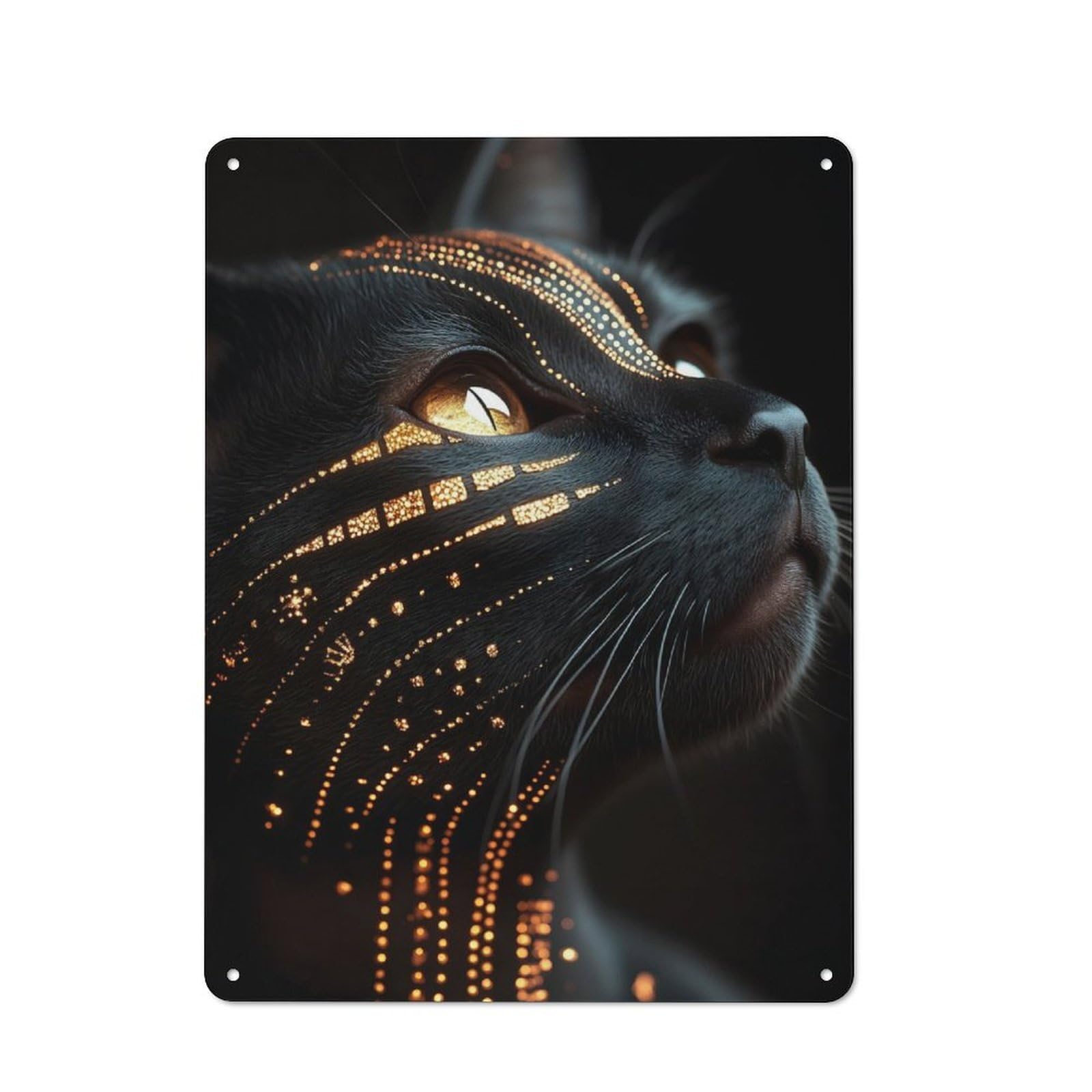 Junmoney Abyssinian Black Cat With Golden Pattern Rustic Tin Sign 40X30cm For Man Cave Or Games Room, Housewarming Present For People Styling Man Cave And Games Room