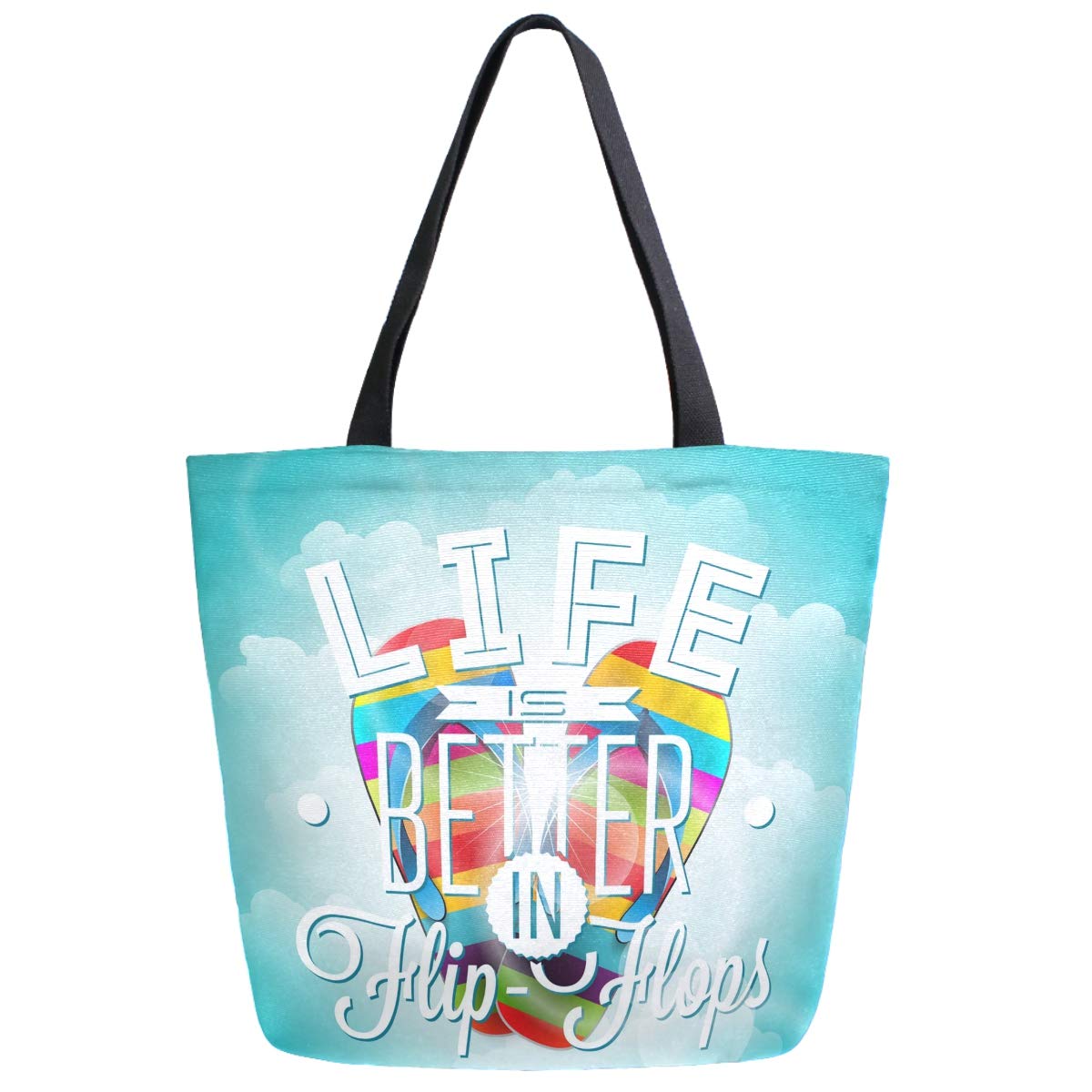 Chic Extra Large Shoulder Grocery Tote Bag, Life Is Better In Flip-Flops Summer Beach Hot Canvas Reusable Handle Bags for Men Women Gym Weekender