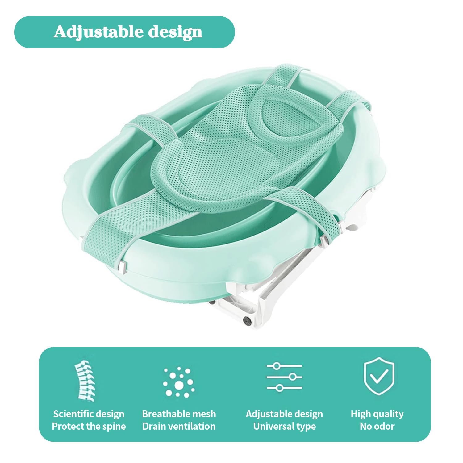 Filet Bain BéBé D'Insertion Baignoires, SièGe Douche Nouveau-Né Maille Confortable Tout-Petits Accessoires AntidéRapant Poche Plateau Vert Clair Tapis S'Assoient Nouveau-Né, 1 PièCe