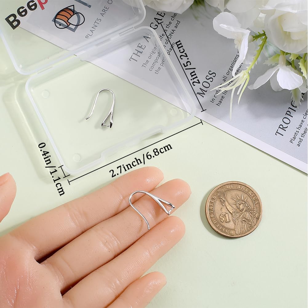 Beebeecraft 1 Box 2 Pairs Ear Wires Earring Hooks Rhodium Plated 925 Sterling Silver 18.5mm Earring Hooks with Pinch Bails for DIY Jewellery Making - Image 3