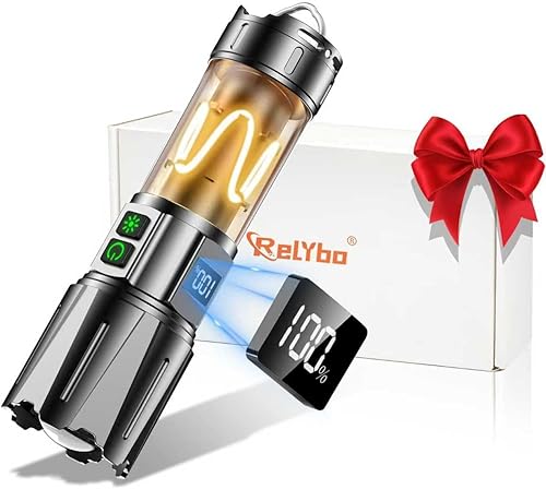 Linternas recargables de alto lúmenes luz de flash 3000 lm de largo alcance 5500 pies y 30 horas de funcionamiento linterna LED para campamento, 2