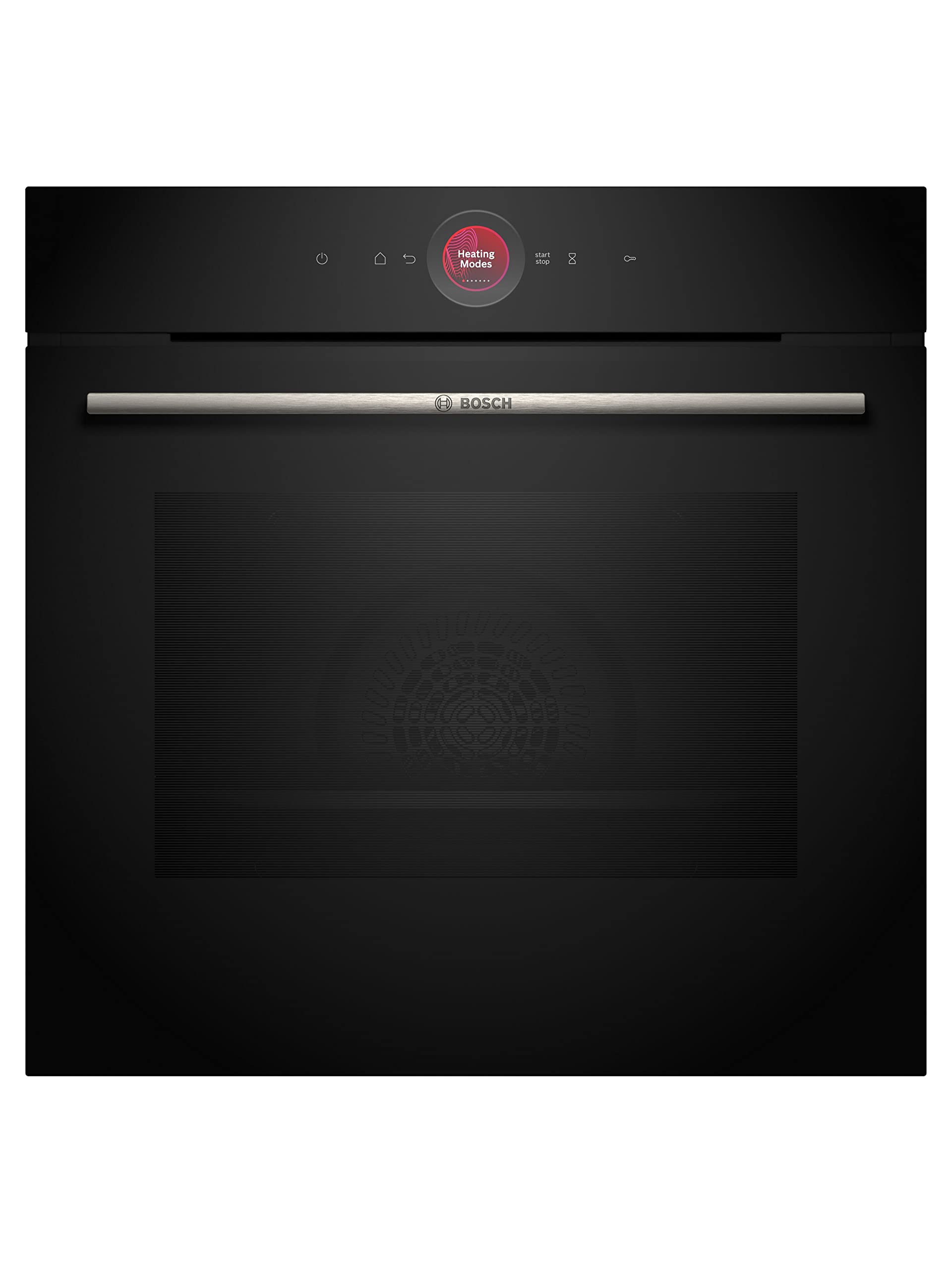 Bosch HBG7741B1, Serie 8 Smarter Einbau-Backofen, 60 x 60 cm, Made in Germany, Schwarz, Pyrolyse & Hydrolyse Selbstreinigung, Air Fry, Back Assist, 4D Heißluft, Farb-Touchscreen & Bedienring