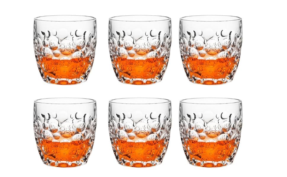 Whiskey Glass Bubble 340 Ml Crystal Whisky Transparent Glassware with Beads Droplet DesignTransparent Glasses Droplets Pattern (Pack of 6 Pcs)