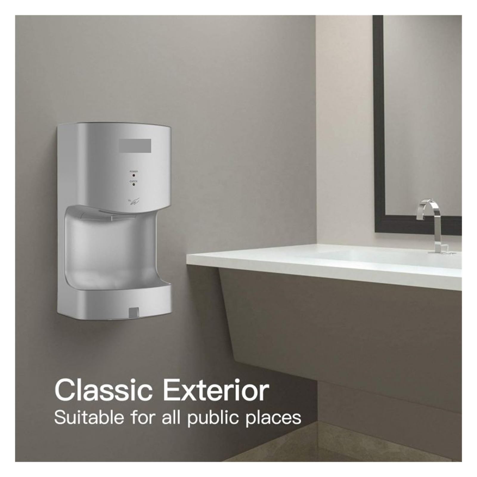 Secamanos Electrico, Secador de Manos automático, secador de baño de Alta Velocidad, máquina de Secado de Manos con Cubierta de plástico ABS Blanco montada en la Pared for baño(2632-Silver)