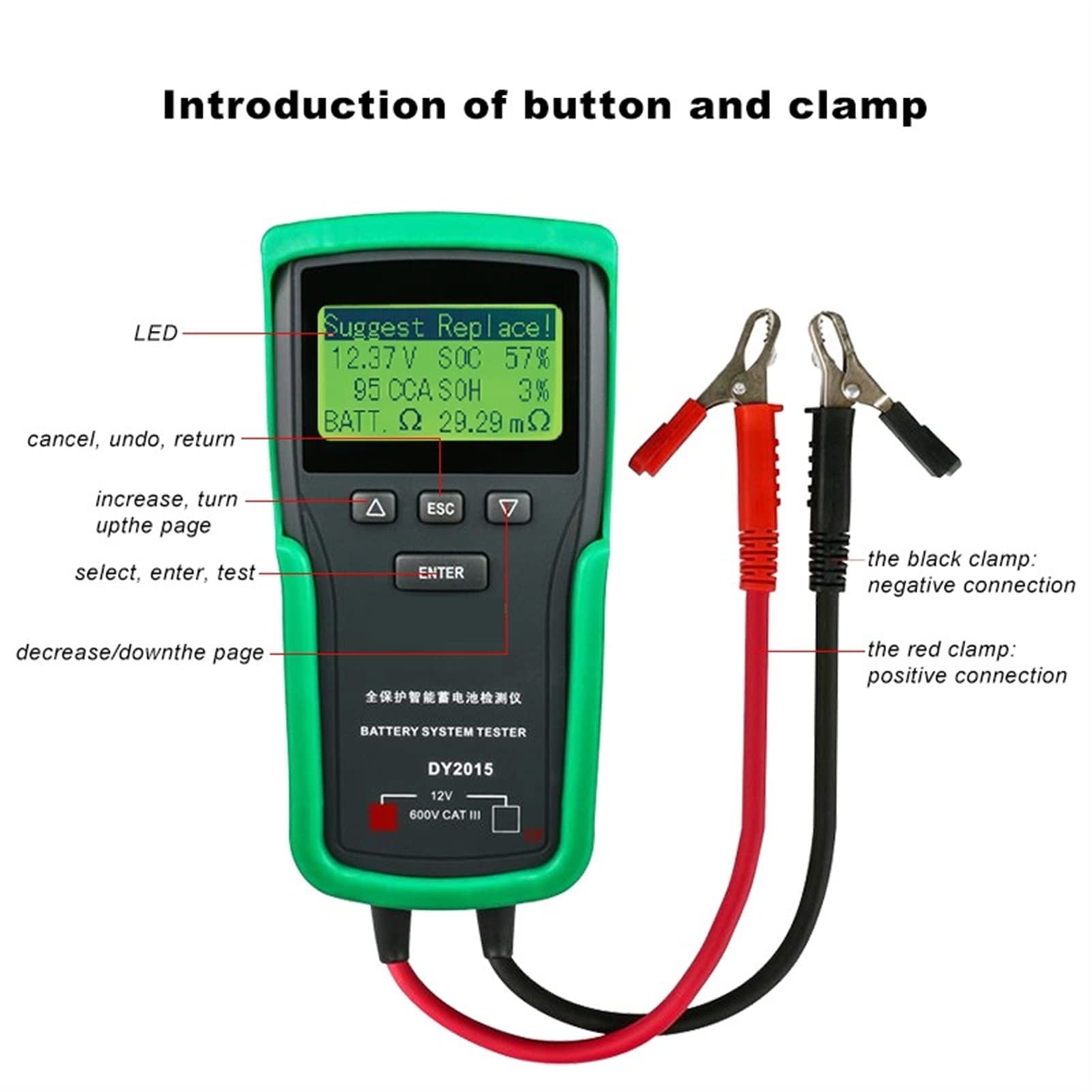 DY2015 12V. Strumenti del tester di carico automatico della batteria 100-170 0cca. Tester di caricamento Automotive Alternator Tester Digital Battery Analyzer