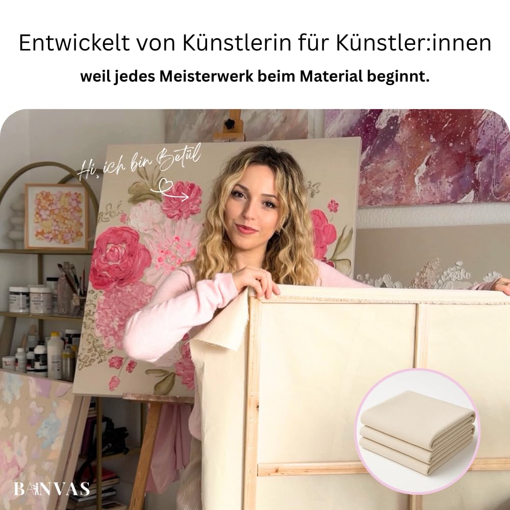 BANVAS Premium Leinwandstoff Baumwolle 280 g/m² – Ungrundierte, reißfeste Künstlerleinwand 160 cm × 5 m - 100% Raw Cotton Leinwandstoff - Maluntergrund für Acryl, Öl & Mixed Media