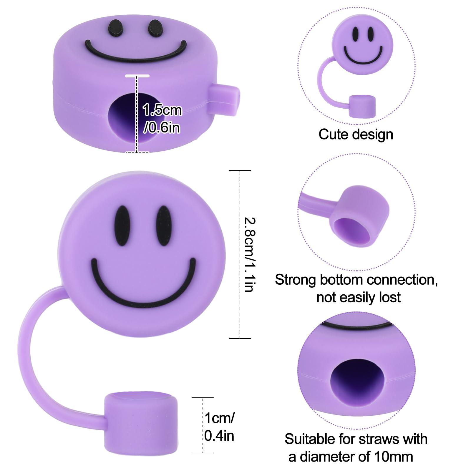 Cute Smiling Straw Covers - Pink Purple Green -2