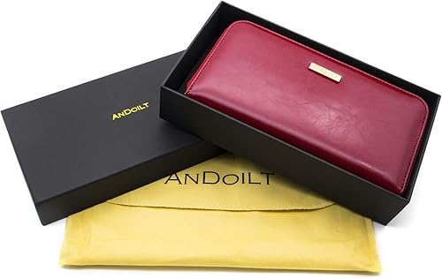 Miniatura 6 de Andoilt Cartera de cuero genuino para mujeres hombres con bloqueo RFID, portatarjetas, cremallera, espacio para guardar el teléfono celular