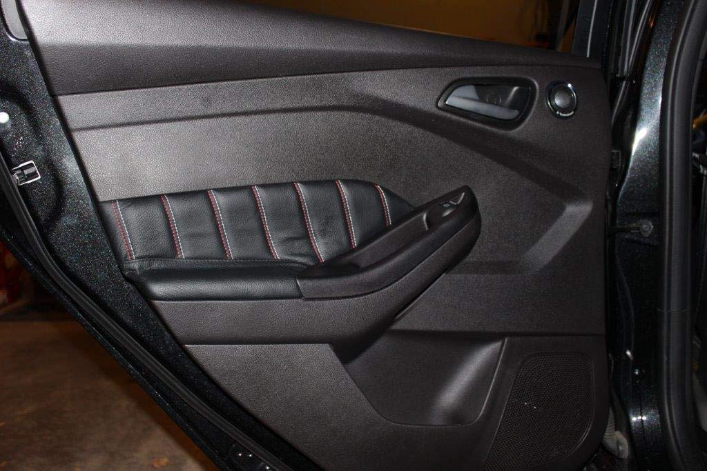 RedlineGoods insercion de Puertas Delanteras Compatible con Ford Focus Mk3 2011-18 Alcantara Negra Costura ROJA