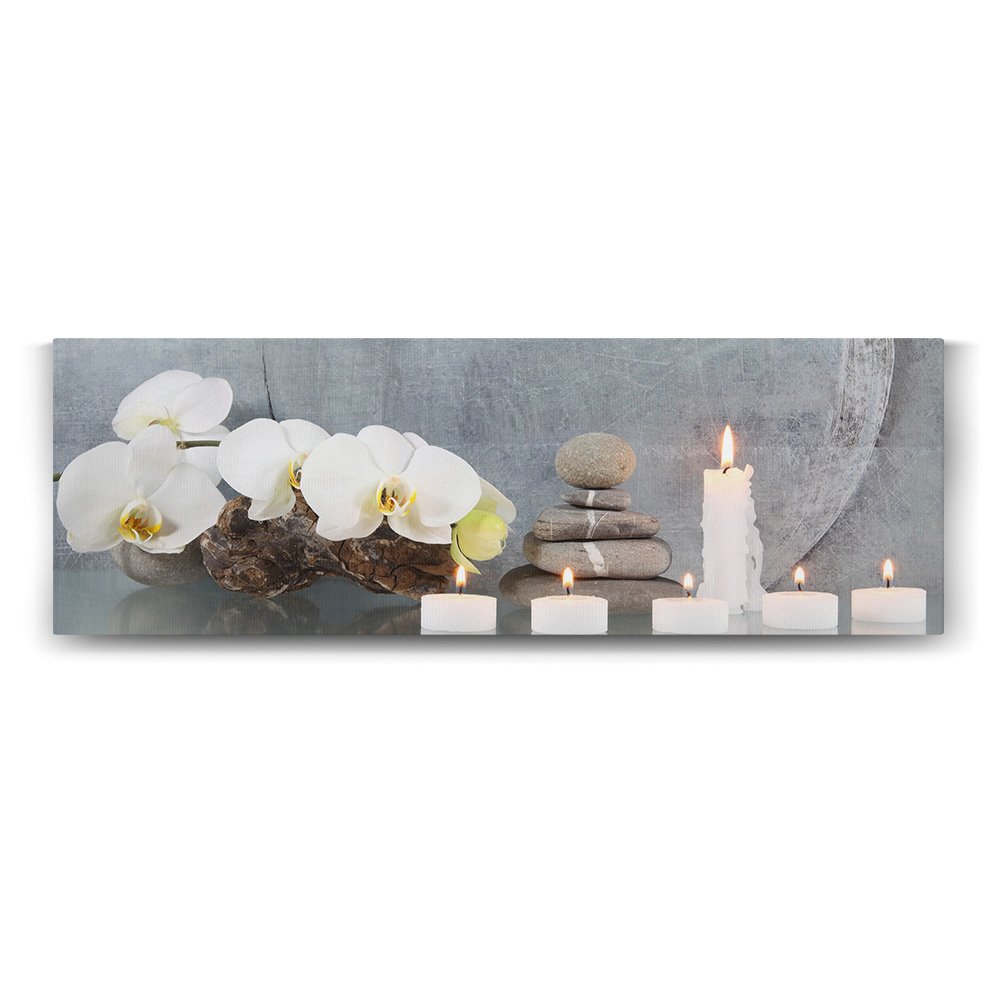 tabloshop Taşlar Mum Orkide Panorama Tablo - 210x70cm