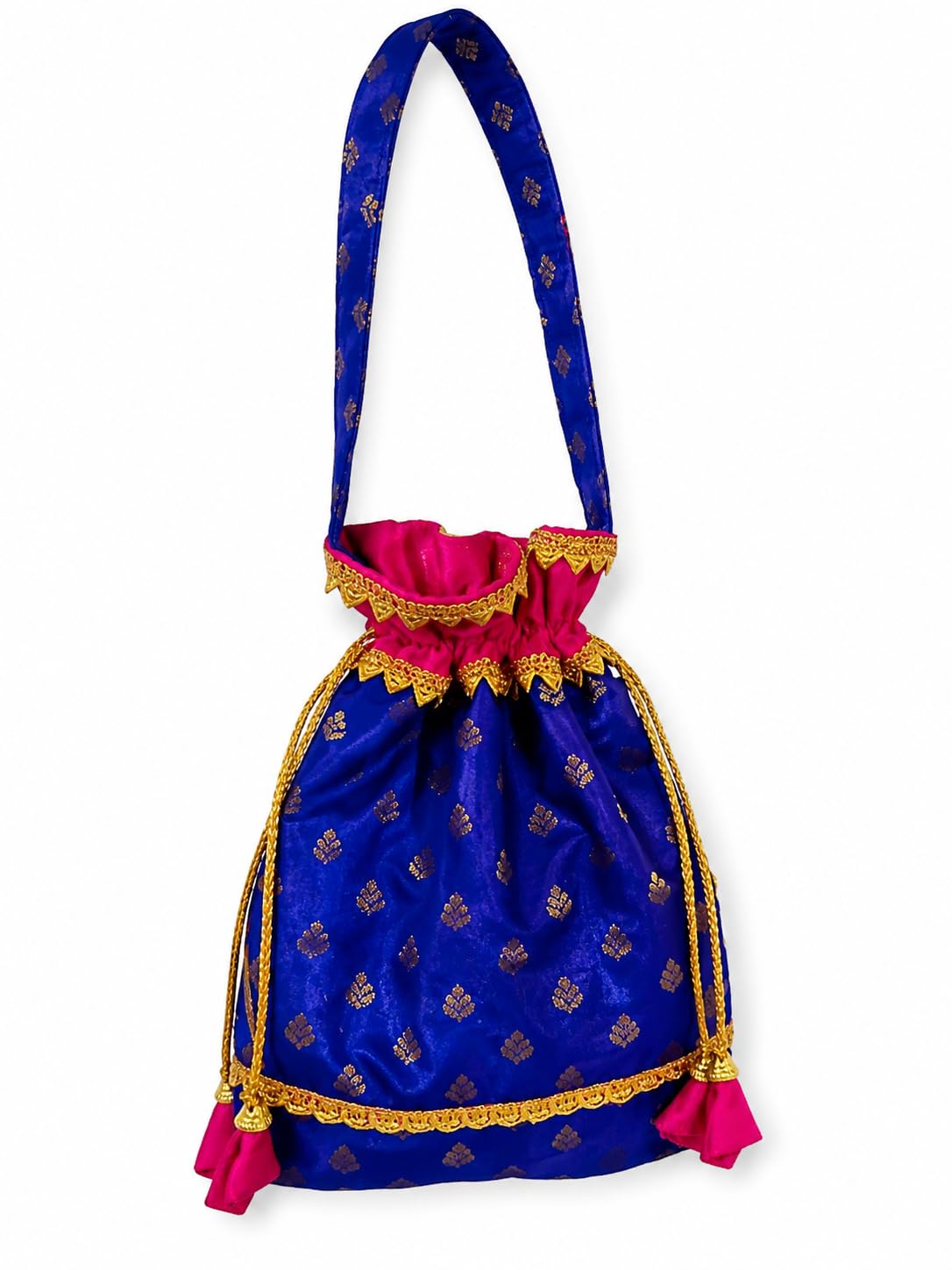 Potli Bags Blue and Pink with Gold Embroidery Set of 3-image-48