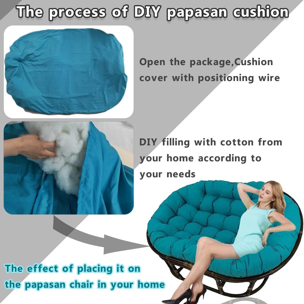 Double Papasan Chair Cushion Covers Only, Double Papasan Cushion Cover, Outdoor Indoor Cushion Waterproof Slipcover for Wicker Egg Chair, Internally Fixed,Waterproof a,67 * 47 * 6in