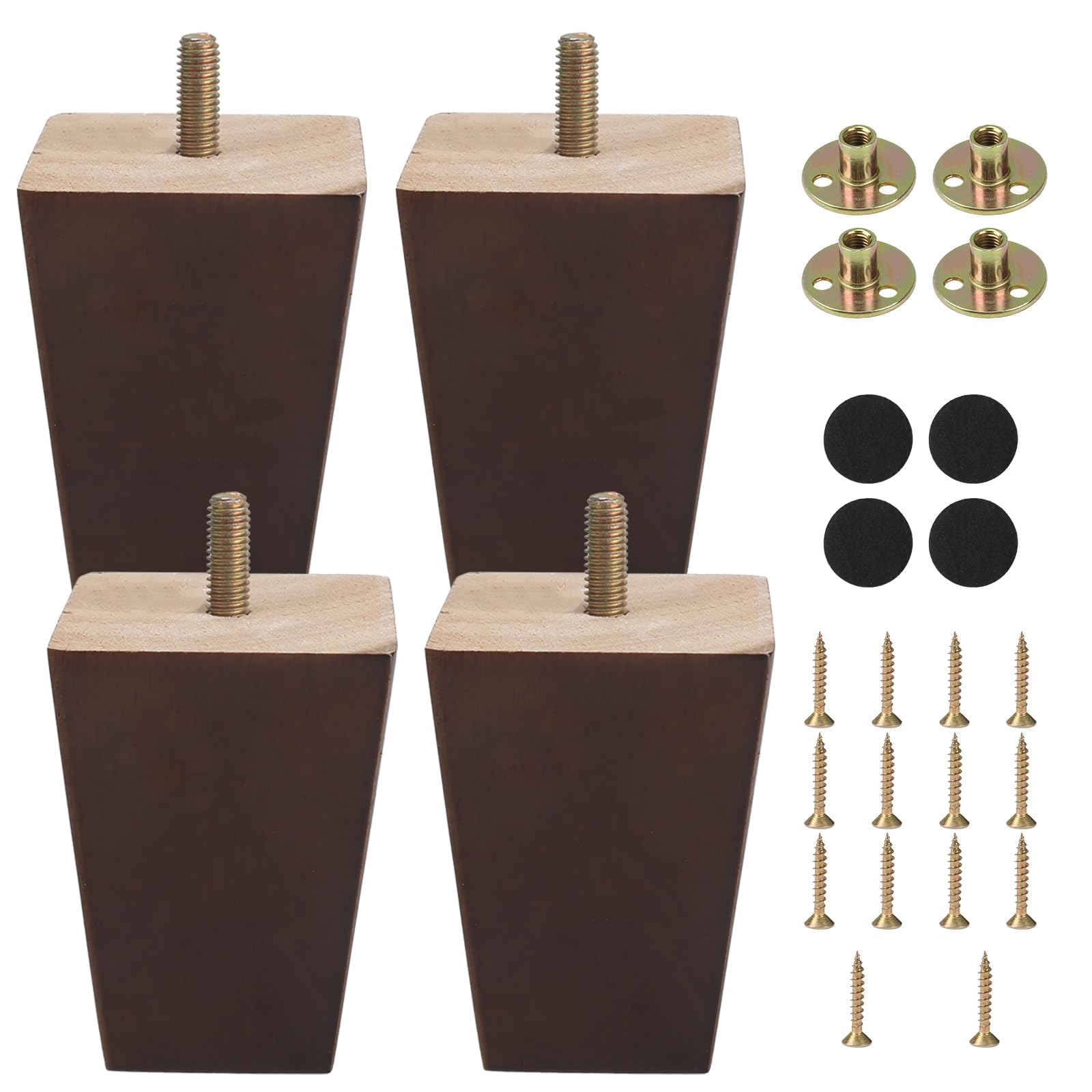 Zythrem 4Pcs 3 Inch Wooden Furniture Legs 8cm Wood Sofa Legs Chair Cabinet Legs Walnut Bed Legs Square Furniture Replacemen Feet with Mounting Plates Screws Non-Slip Mat for Couch Table TV Stand