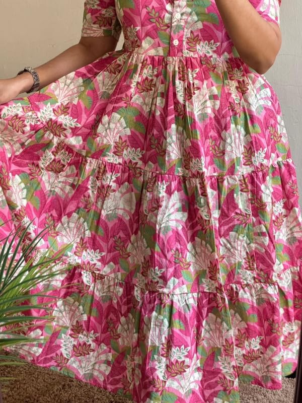 Image of Floral Midi Dress for Women - Summer Boho Dress, Lightweight & Breathable, Elegant Floral Print, Casual & Vacation Outfit, Comfortable Flowy Dress for Women