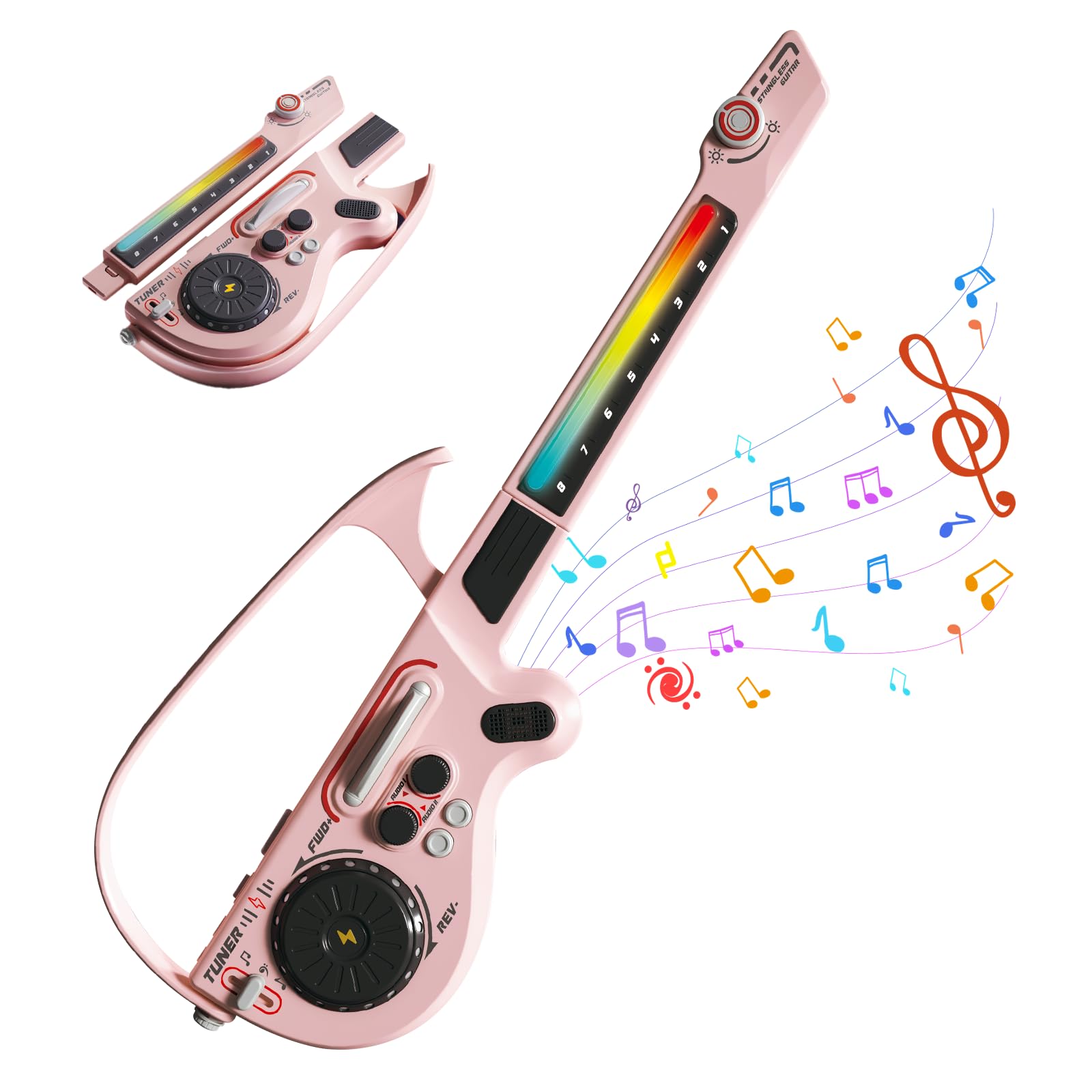 RedCrab Children's Musical Guitar Play Set, Kid Electric Smart Stringless Guitars with DJ Turntable, Bluetooth & Lights