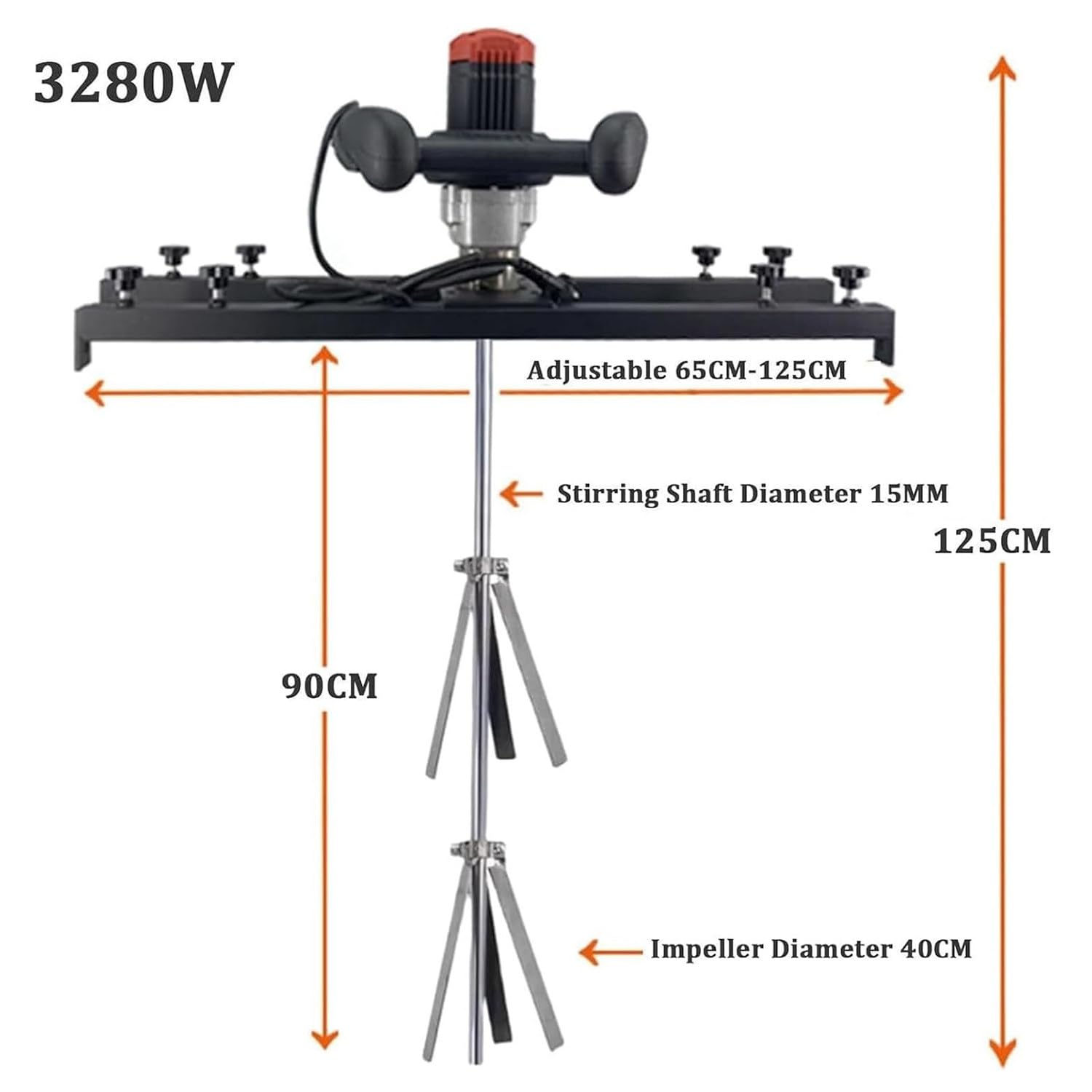 IBC - Agitador eléctrico de 1 tonelada, mezclador de tanque de 3280 W con colgador de soporte, hélice plegable, telescópica de 65 a 125 cm para mezcla de tinta y líquido viscoso