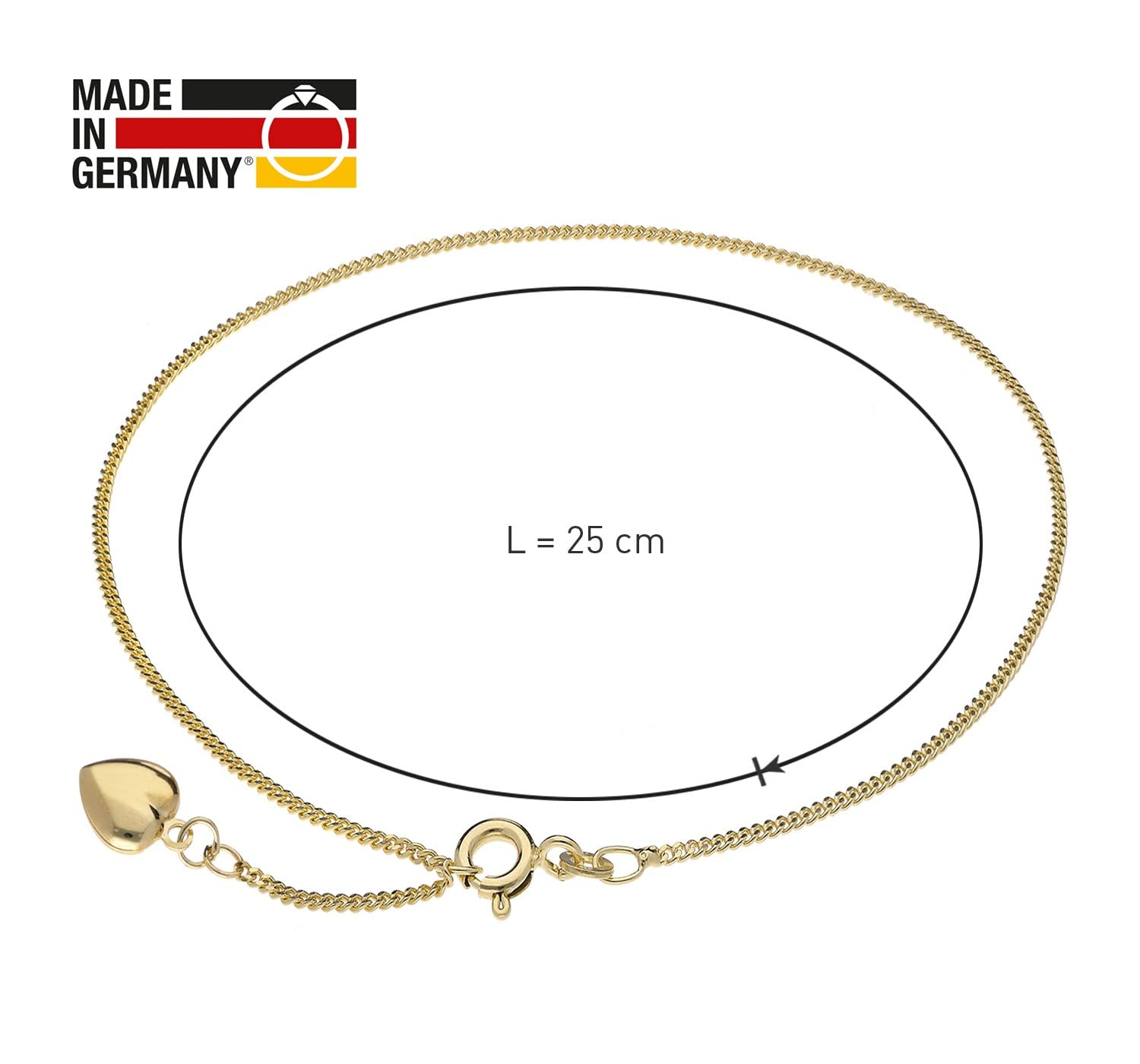 trendor Fußkettchen Gold 333 Fußkette mit Herz-Anhänger 15291 | Fußschmuck für Damen, Kette aus Echtgold, Made in Germany