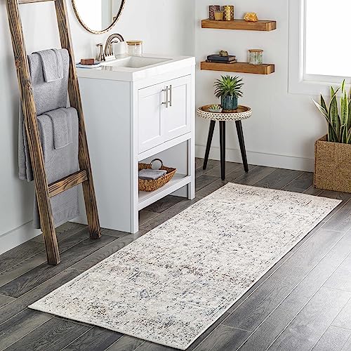 Hauteloom Orrick Moroccan Farmhouse Laundry Room, Hallway, Entryway, Bedroom, Kitchen Floor Runner Rug - Long Rug Carpet - Modern Bohemian Motif - Beige - 2'7