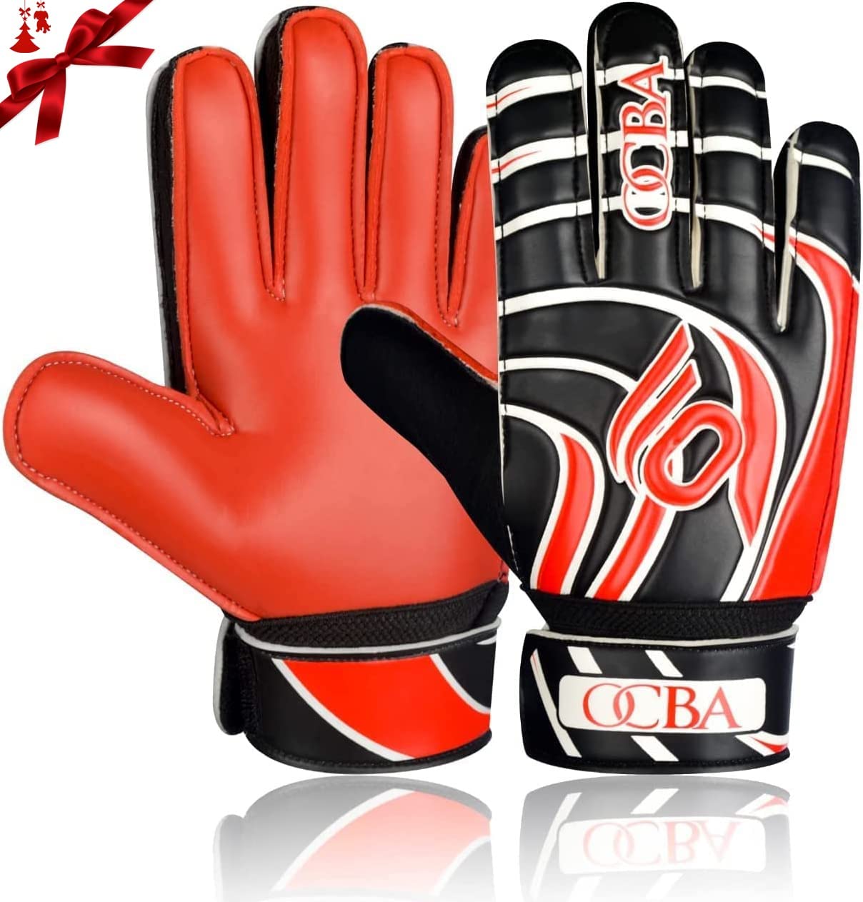 OCBA Goalkeeper Gloves with Super Grip Latex Having Shock Absorption Padding To Protect Kids' Palms and Fingers, Kids Goalie Gloves Available In Bright Eye-Catching Colors (Red, 4) — image 1