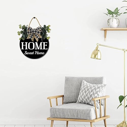 Miniatura 2 de Letrero de bienvenida para puerta delantera, letrero de saludo con decoración vegetal, letrero colgante redondo de madera para decoración de porche