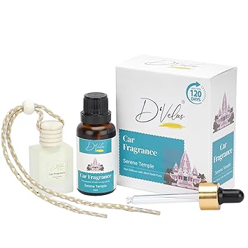 D’Velas™ 40ml Car Freshener Diffuser Set – Long-Lasting Upto 120 Days | Serene Temple | No Paraben | 10ml Wooden Lid Bottle with 30ml Refill | Perfume Diffuser | Odor Eliminator for Car Interior - image, photos