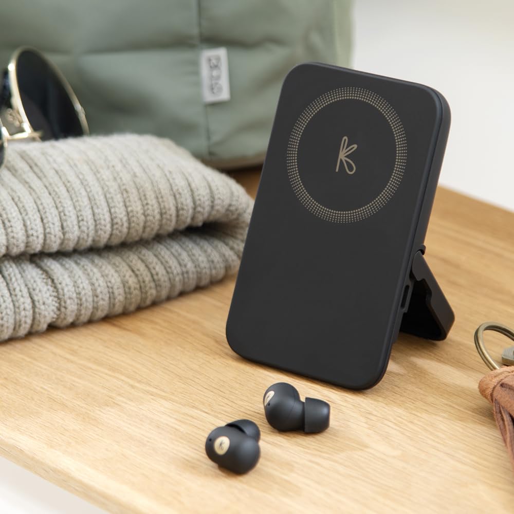 Kreafunk toCHARGE GO Noir – Batterie Externe 5000 mAh avec Écouteurs Bluetooth Intégrés, Recharge sans Fil & USB, Powerbank Compacte Nomade