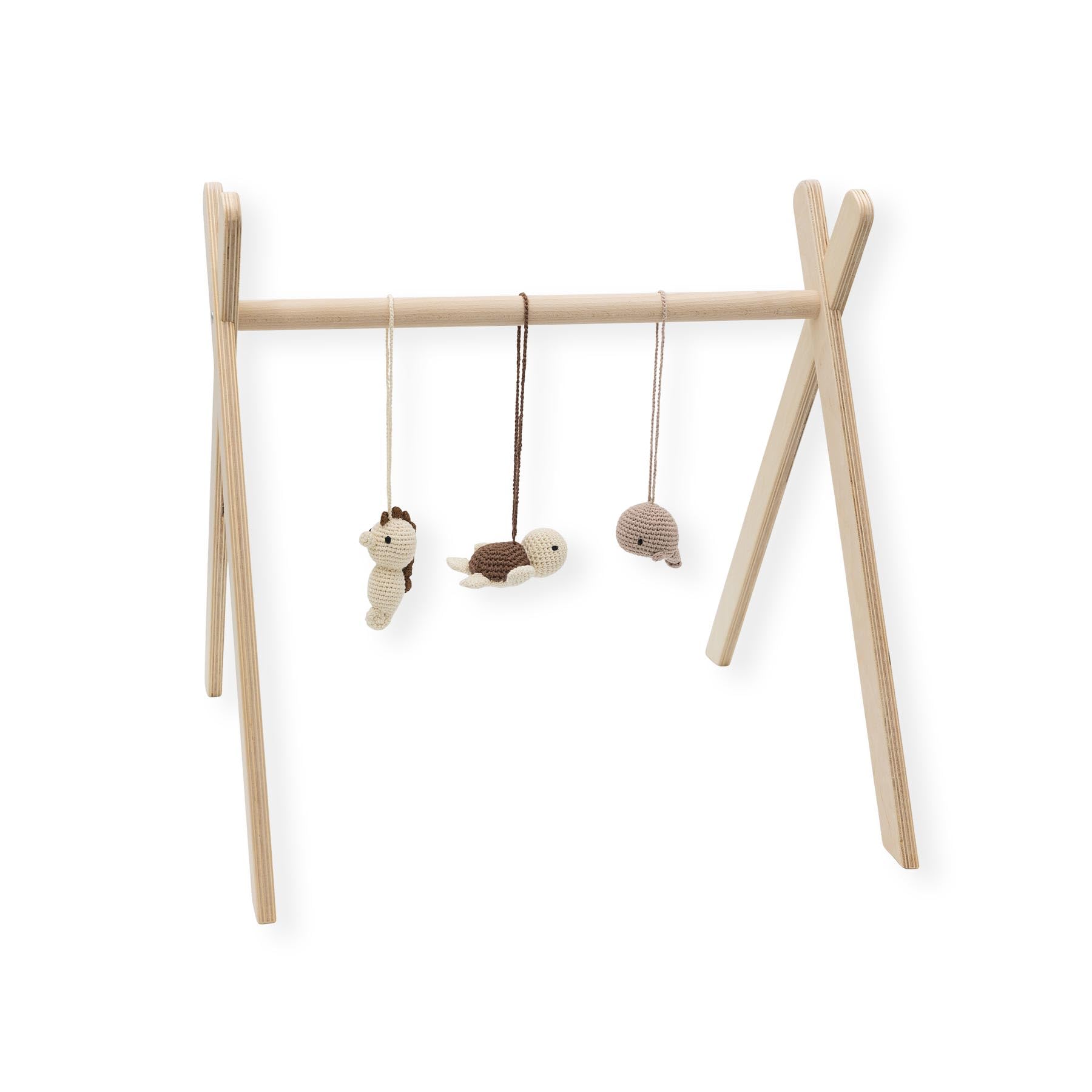 BASIC Spielbogen – Holz Baby Spielbogen ab Geburt, Schichtholz, stabile Konstruktion, Montessori Baby Gym, fördert Motorik & Sinne - ab 0 Monaten (mit Anhänger "Unterwasserwelt")
