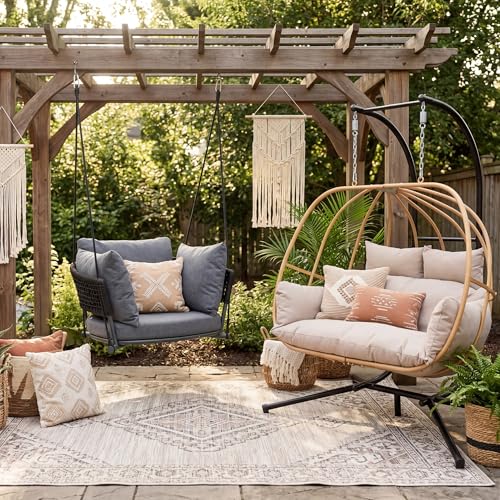 Image of Swing Chair Outdoor, Single Hanging Porch Swing, Ceiling Hanging Chair for Bedroom, 106 inch Adjustable Rope Swinging Chair Indoor, Heavy Duty 400lbs Patio Outdoor Swings for Balcony, Rope Black