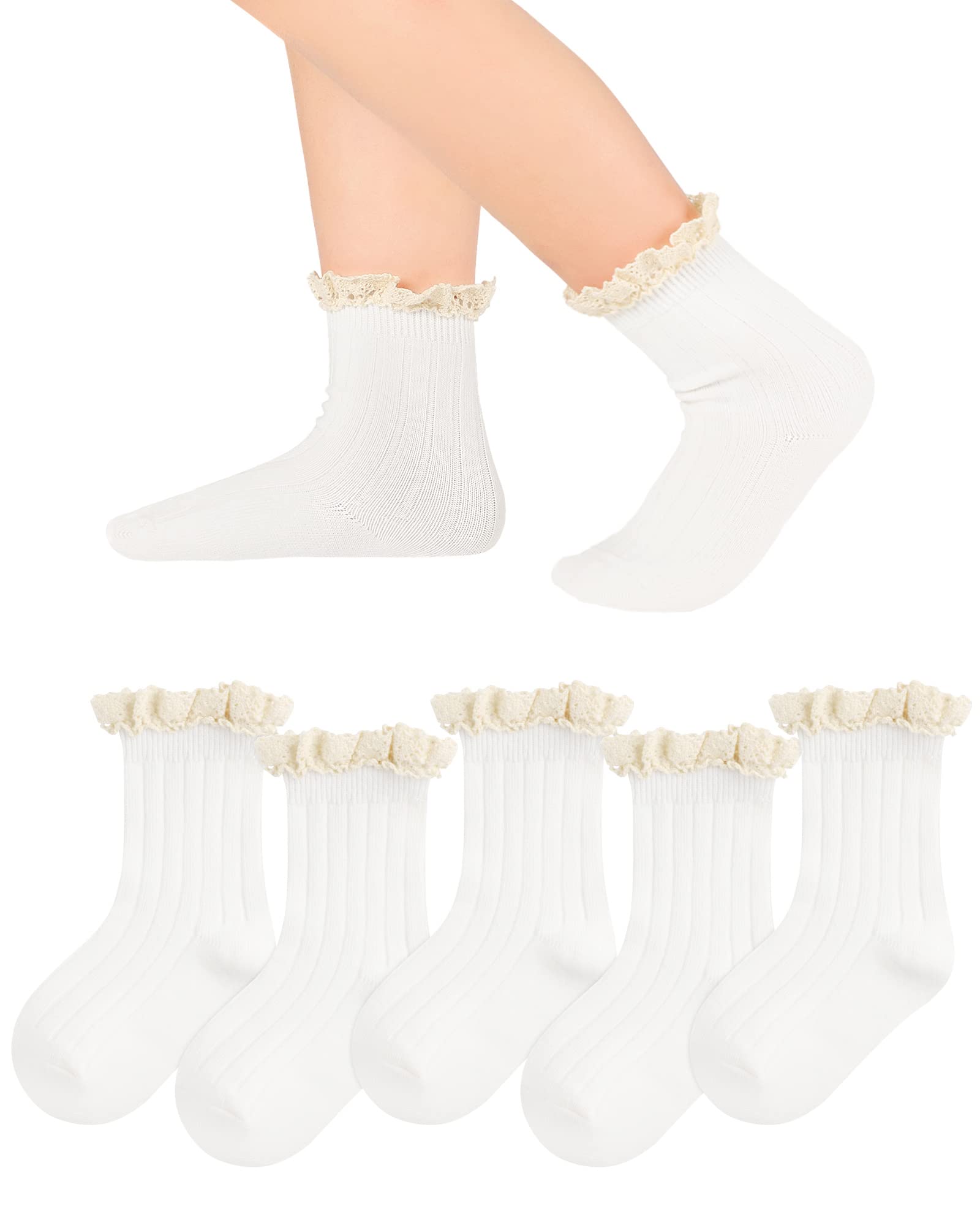 Witwot 6 Pairs Baby Girl Ruffle Crew Socks Toddler Girls Dress Sock Soft Cotton Size 6M - 7Y